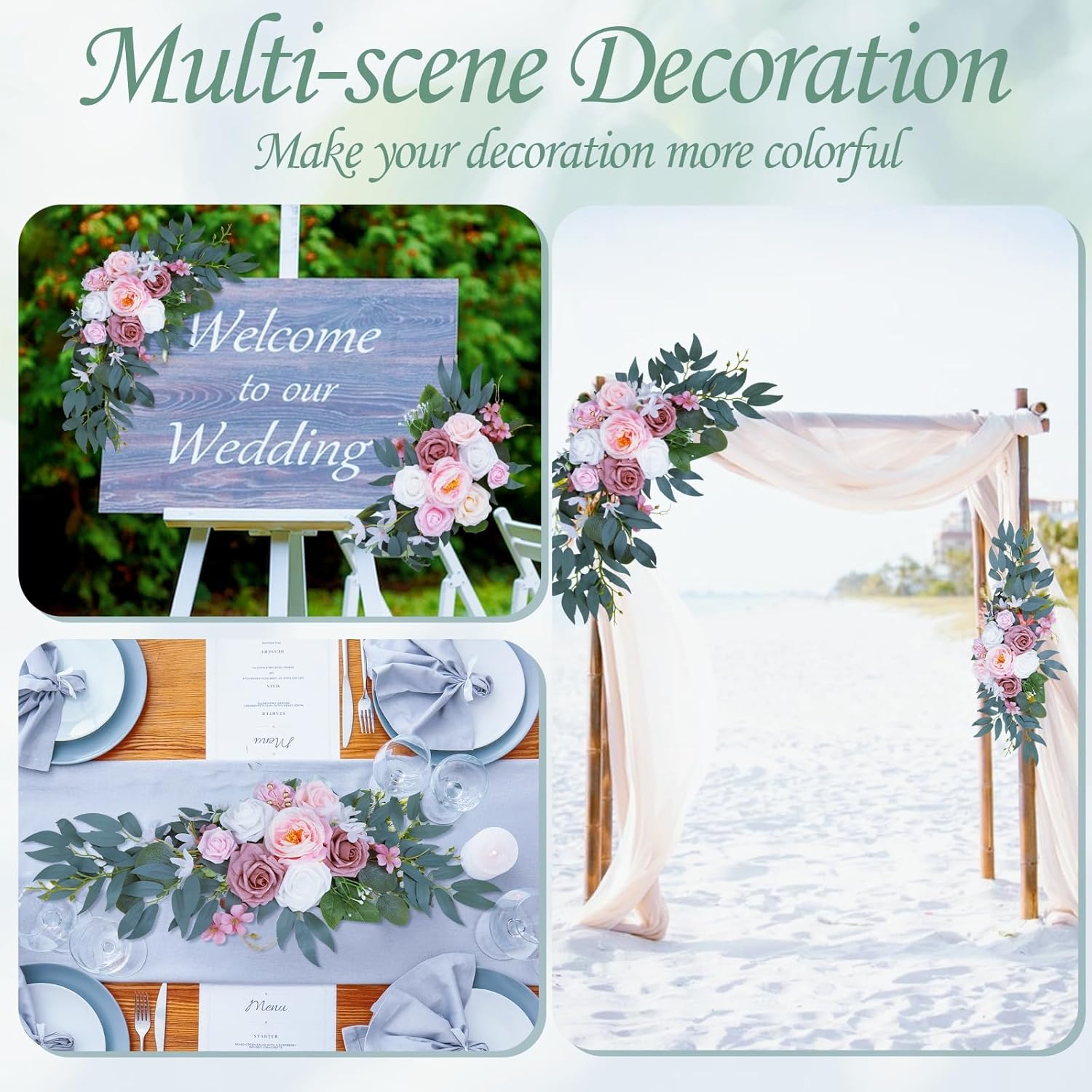 Pink Artificial Flower Wedding Arch Decor 2PCS