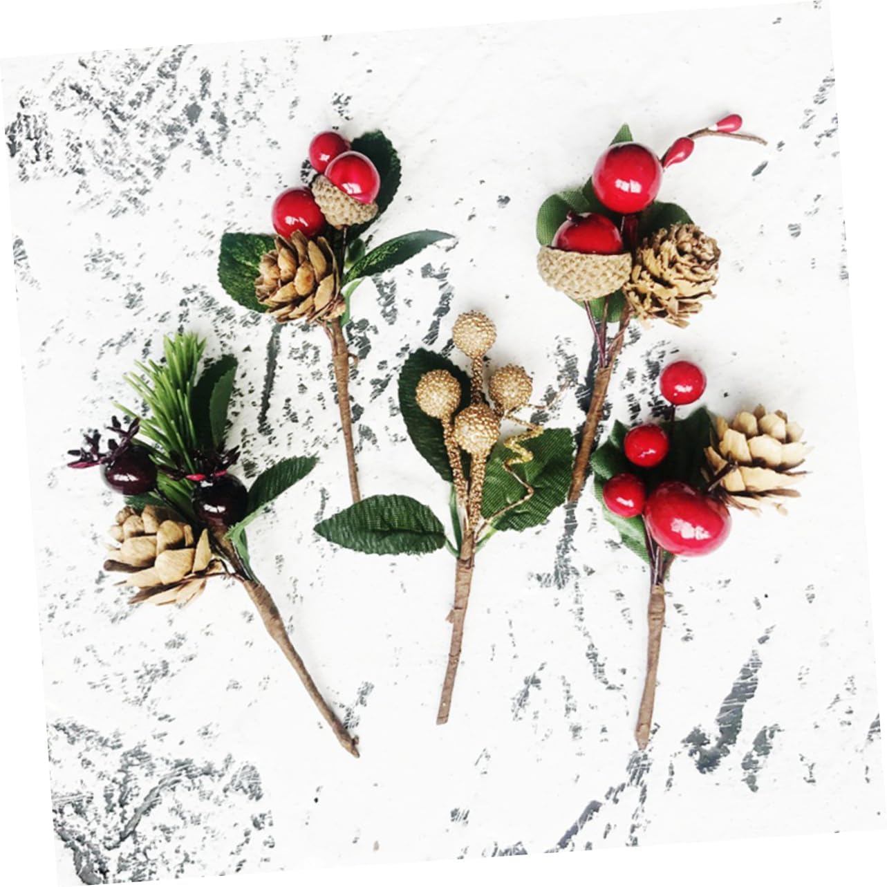 10pcs Artificial Pine Cones with Berries for Christmas Decor
