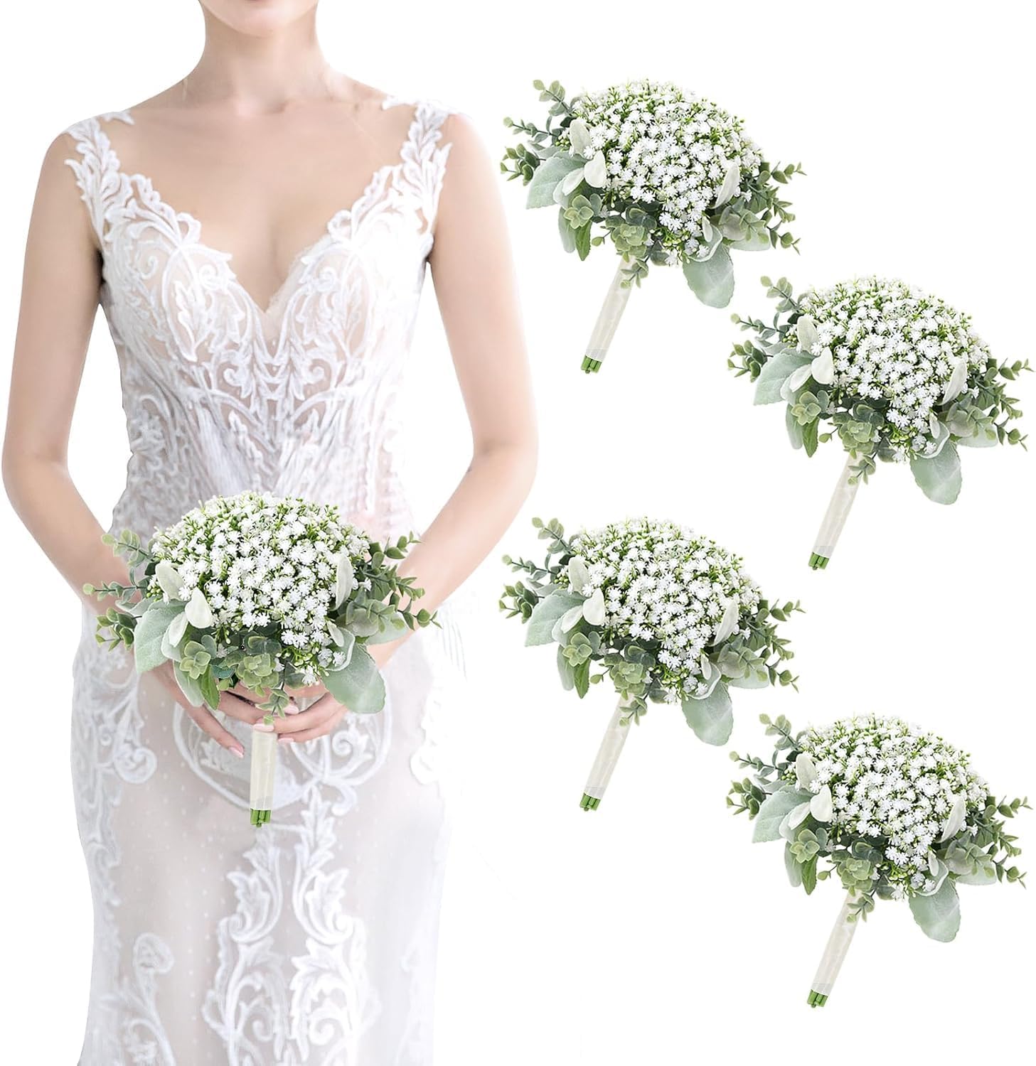 Elegant Wedding Bridesmaid Bouquets Artificial Flowers 4 Sets