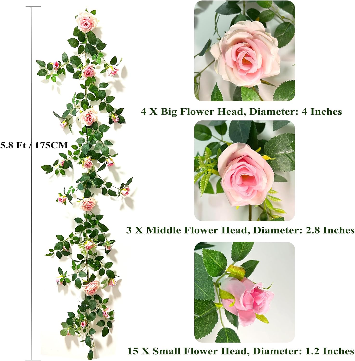 59FT Bendable Rose Garland for Home Decor Pink