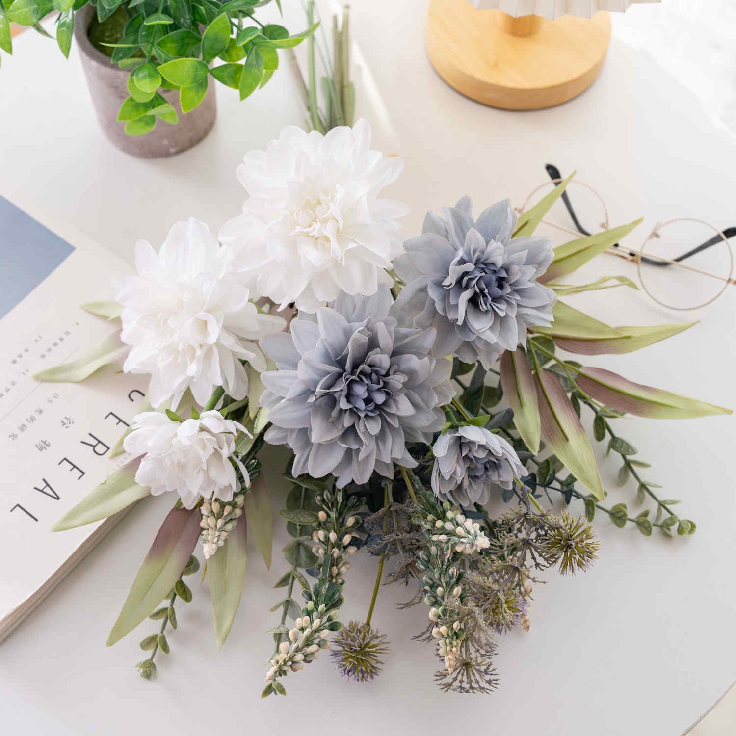 KIRIFLY Artificial Flowers Bouquet with Plastic Stems Purple White