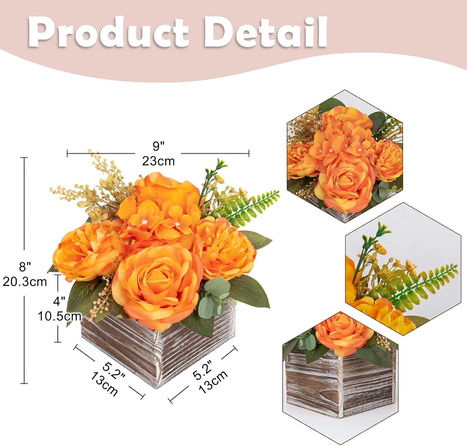 DILATATA Artificial Flower Arrangement 8 Inch Wooden Pot
