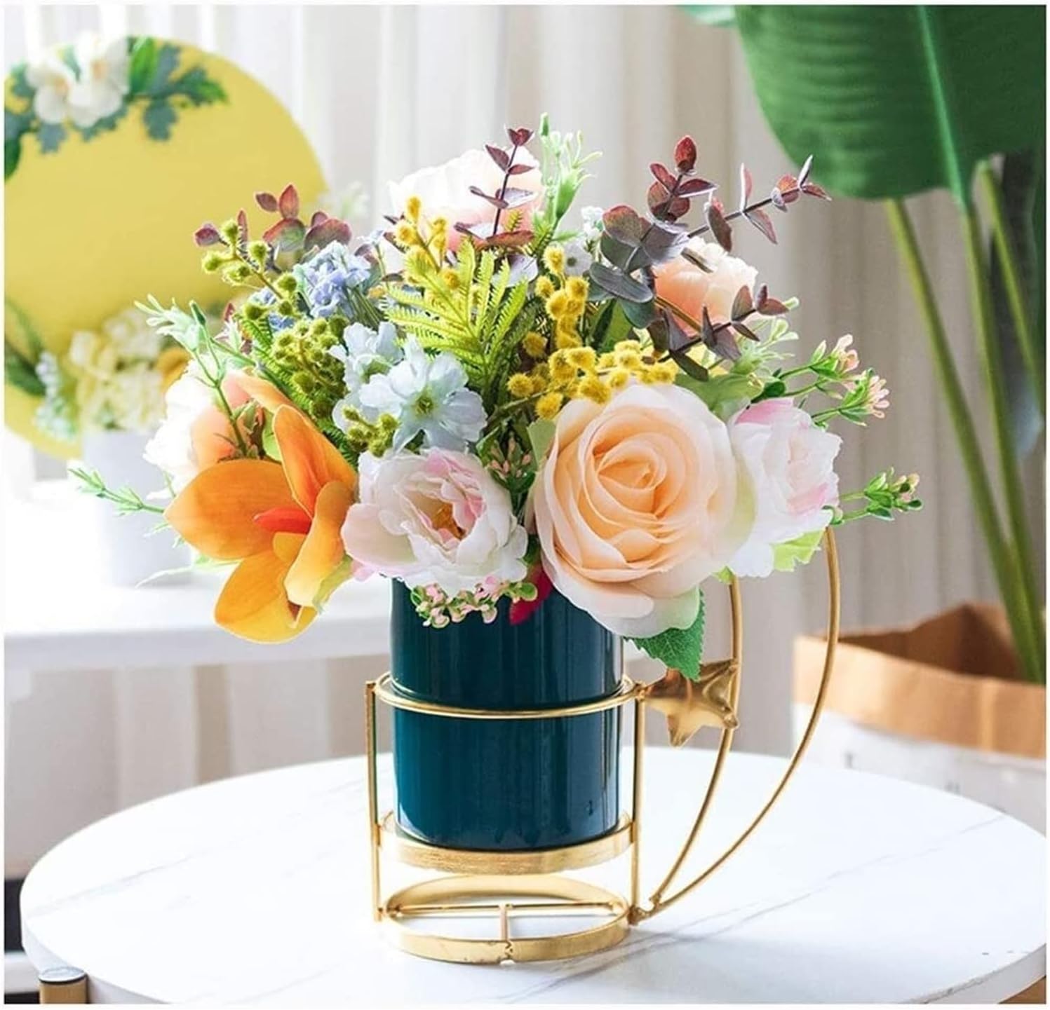 Artificial Flowers in Ceramic Vase for Home Wedding Decor