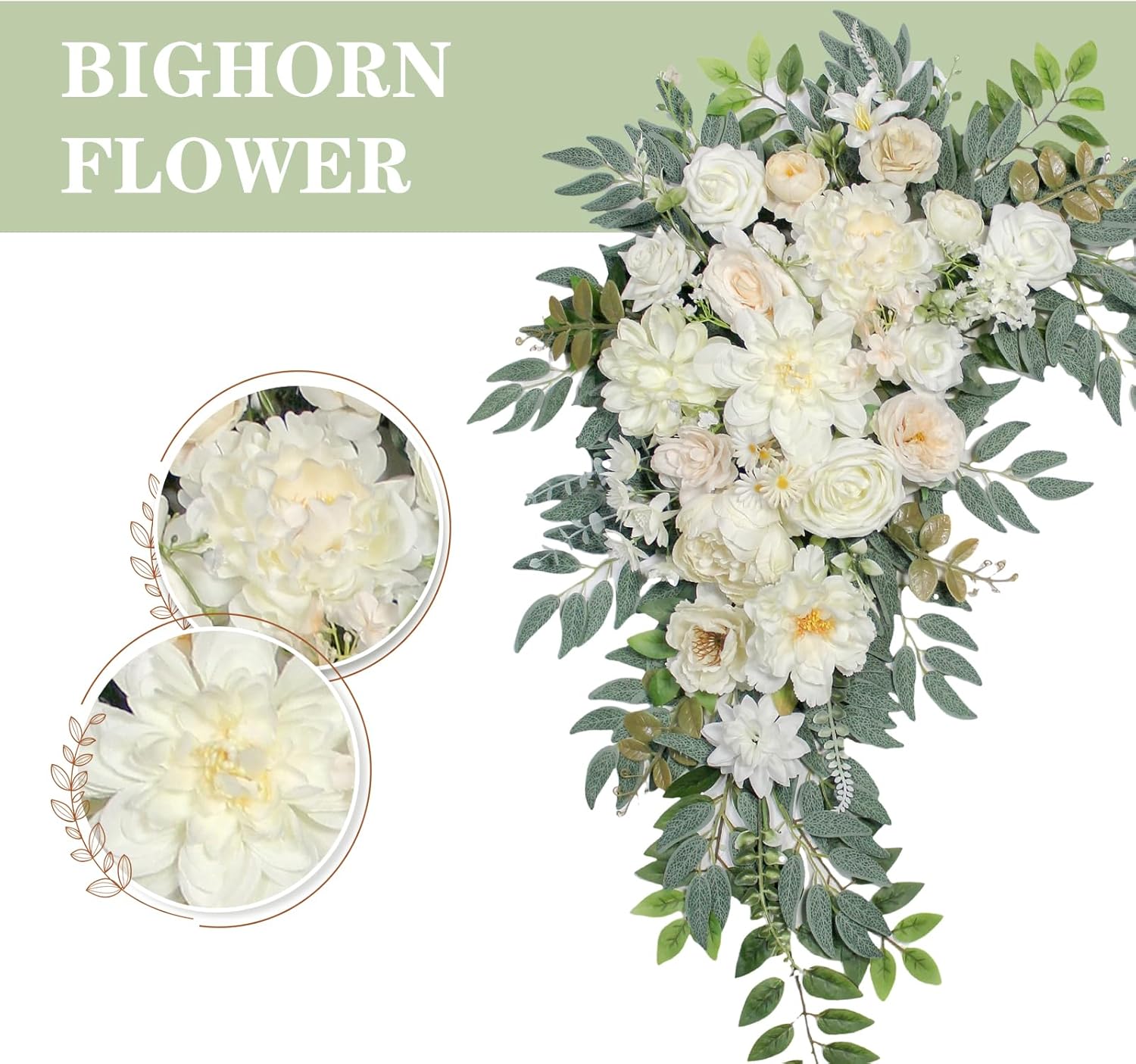 BMQDSM Wedding Arch Flowers with Drapes Set of 3 White Champagne