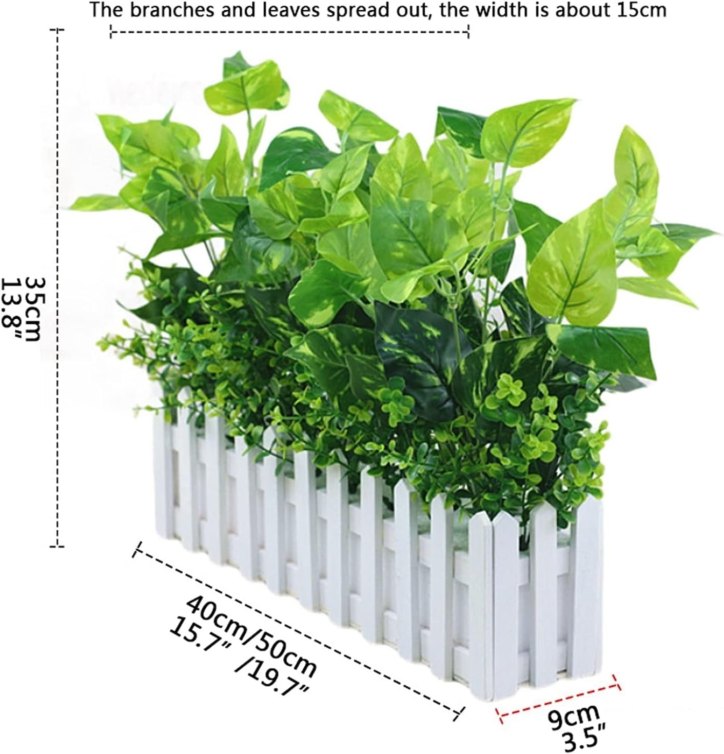 Realistic Artificial Potted Plants in Rectangular Wooden Planter Box