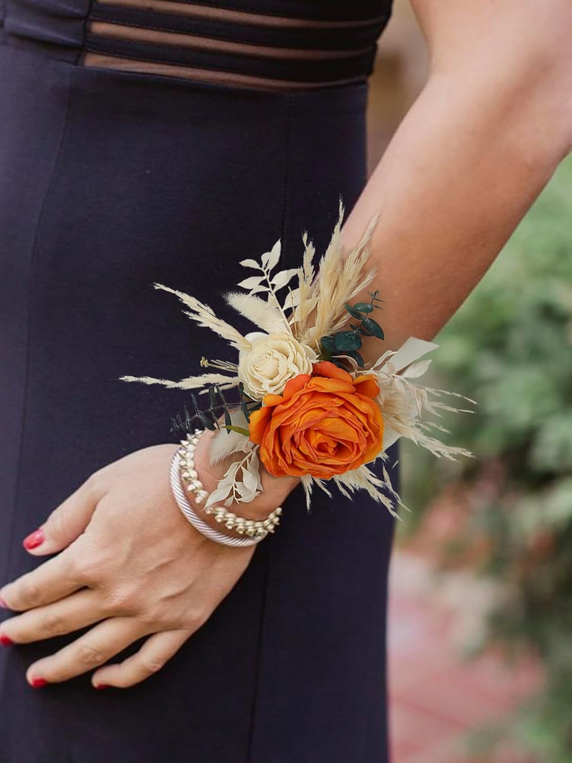 Rinlong Burnt Orange Dried Flower Corsage and Boutonniere Set