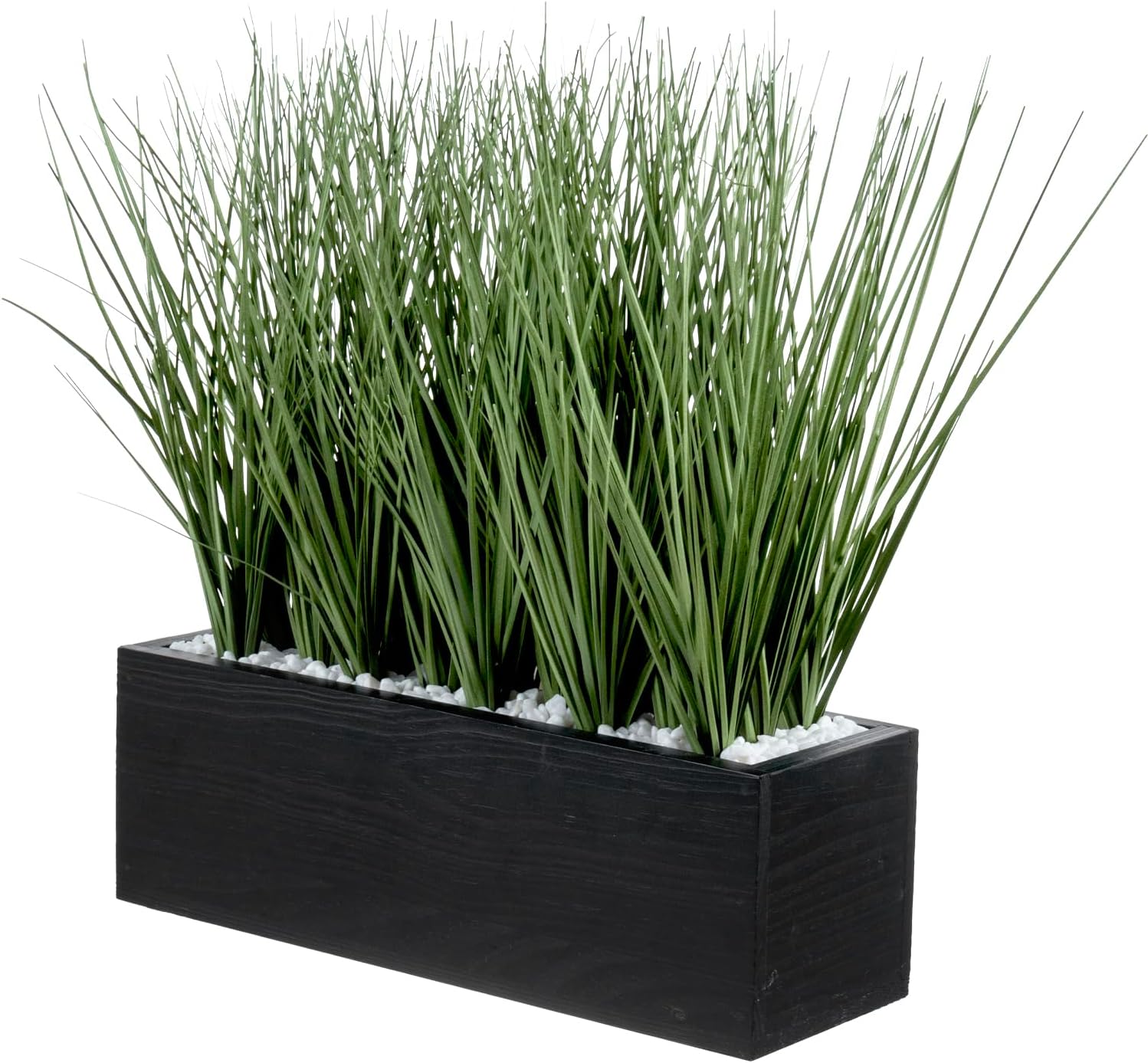 MyGift 12 Inch Artificial Green Grass in Black Wood Planter