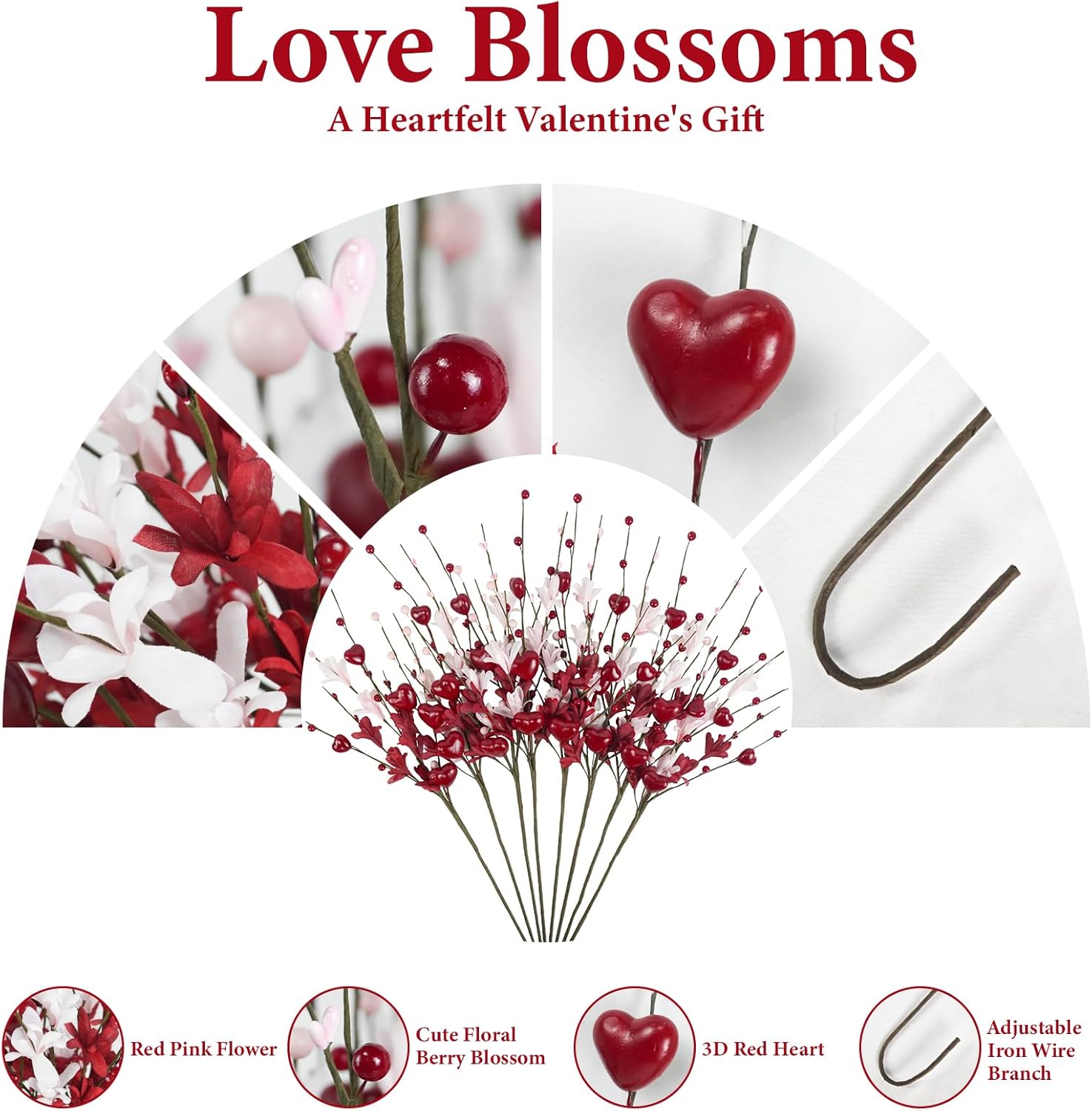 Valentine Day Decorations 8PCS 24 Inch Heart Shaped Flower Stems