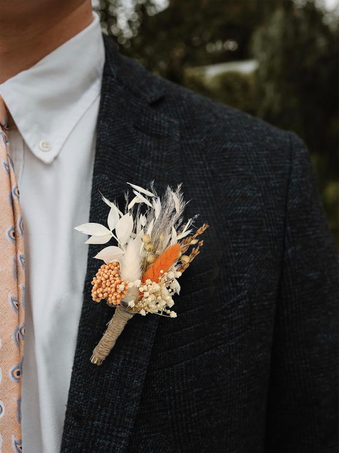 Rinlong Burnt Orange Dried Flower Corsage and Boutonniere Set