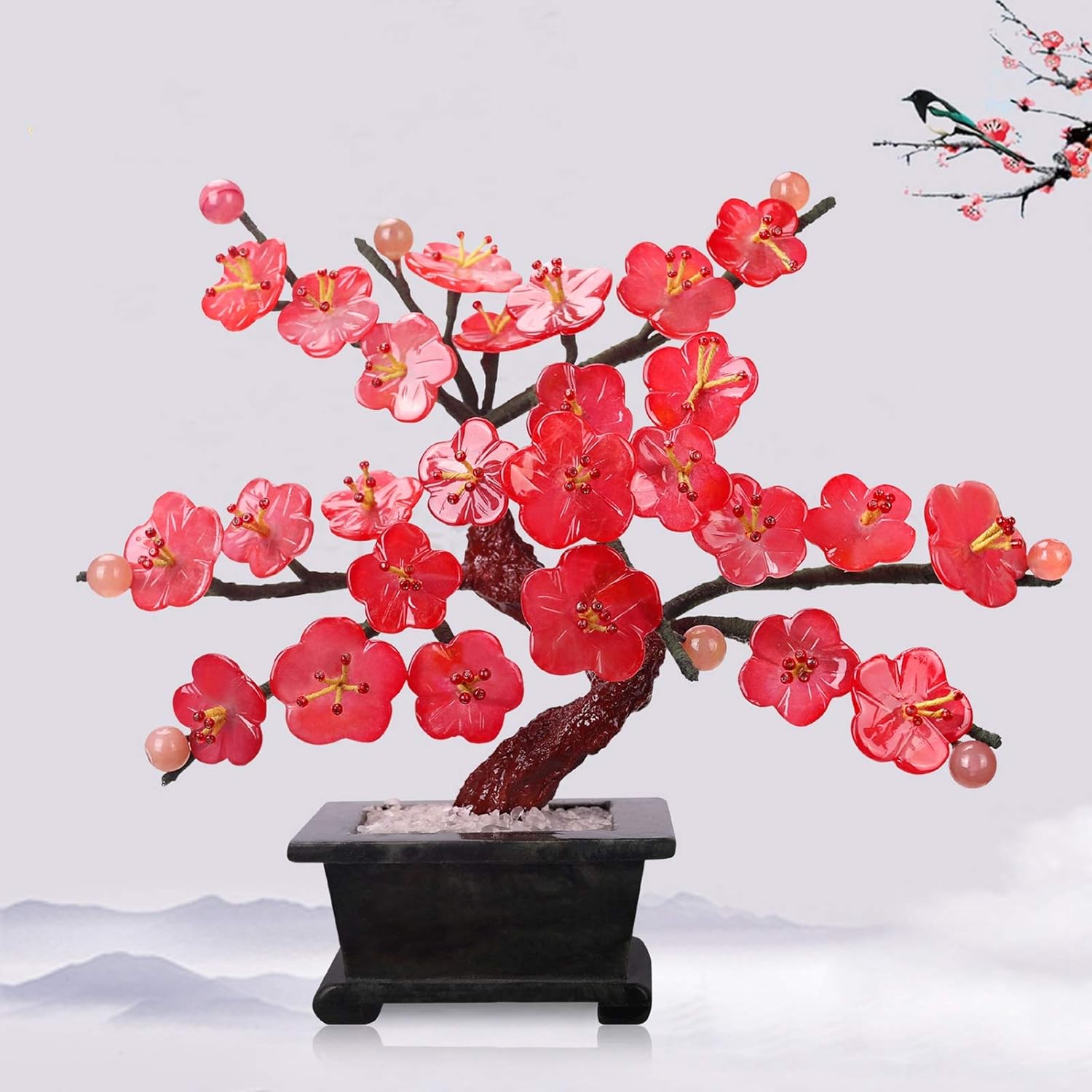 CZCZC Artificial Bonsai Tree Red Blossom