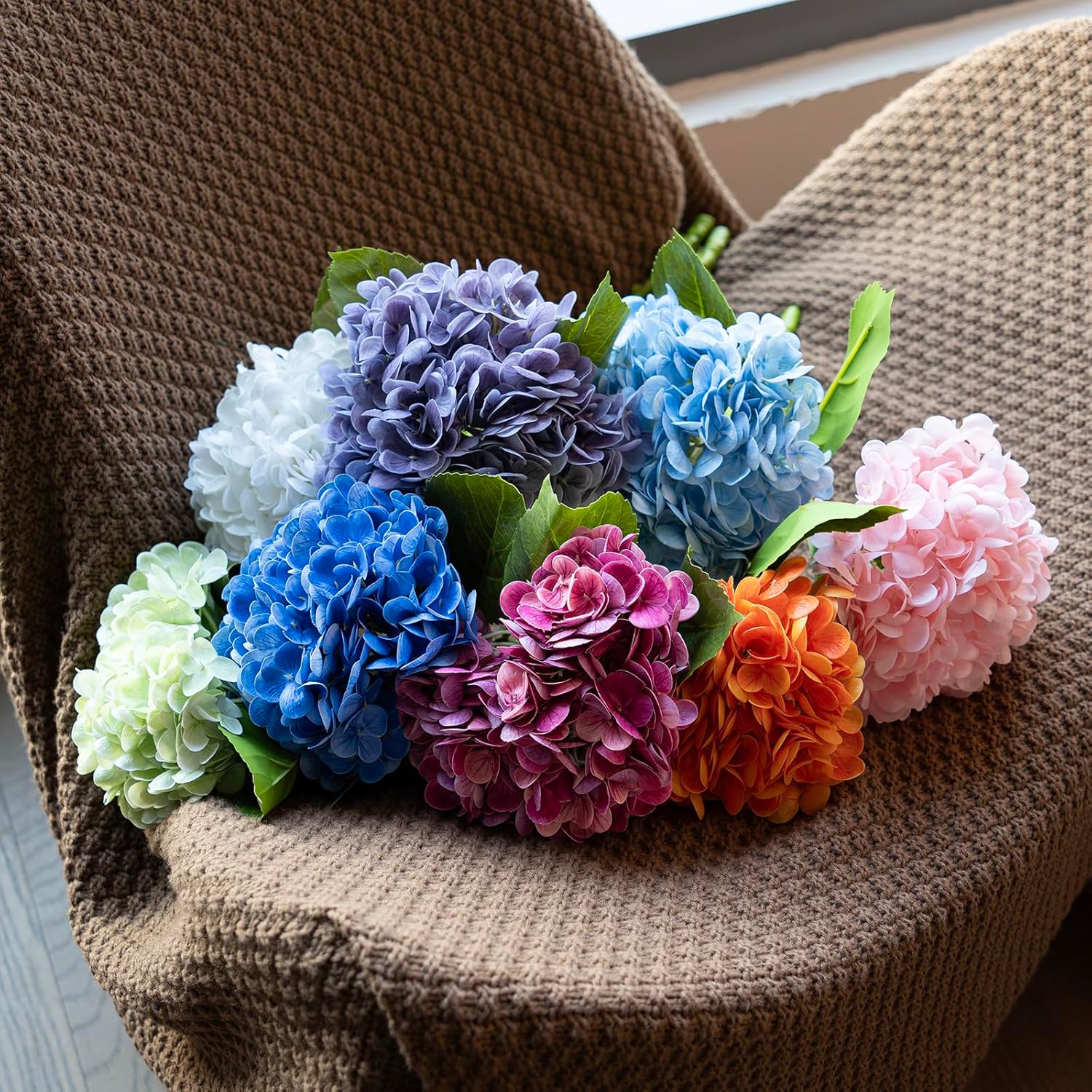 3PCS 22 Inch Realistic Artificial Hydrangeas Orange