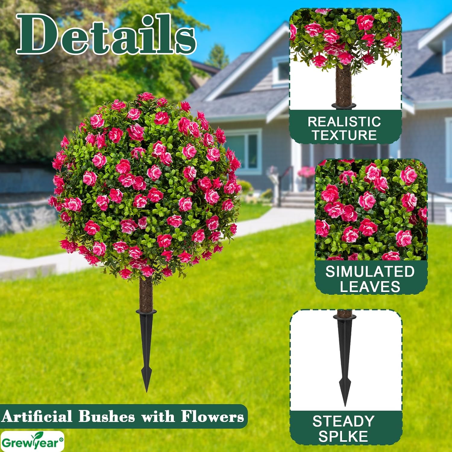 Artificial Topiary Ball with Ground Spike Set of 2 1
