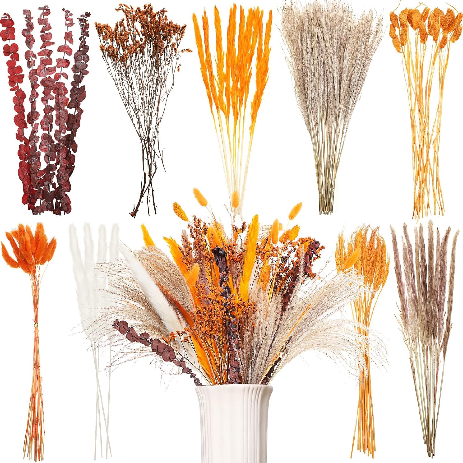 120 Pcs Orange Dried Pampas Grass Autumn Bouquet Decor