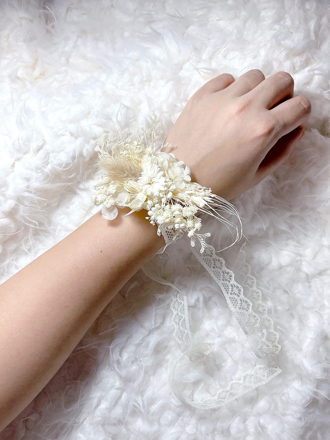 Elegant Handmade Dried Flower Boutonniere and Corsage Set Ivory