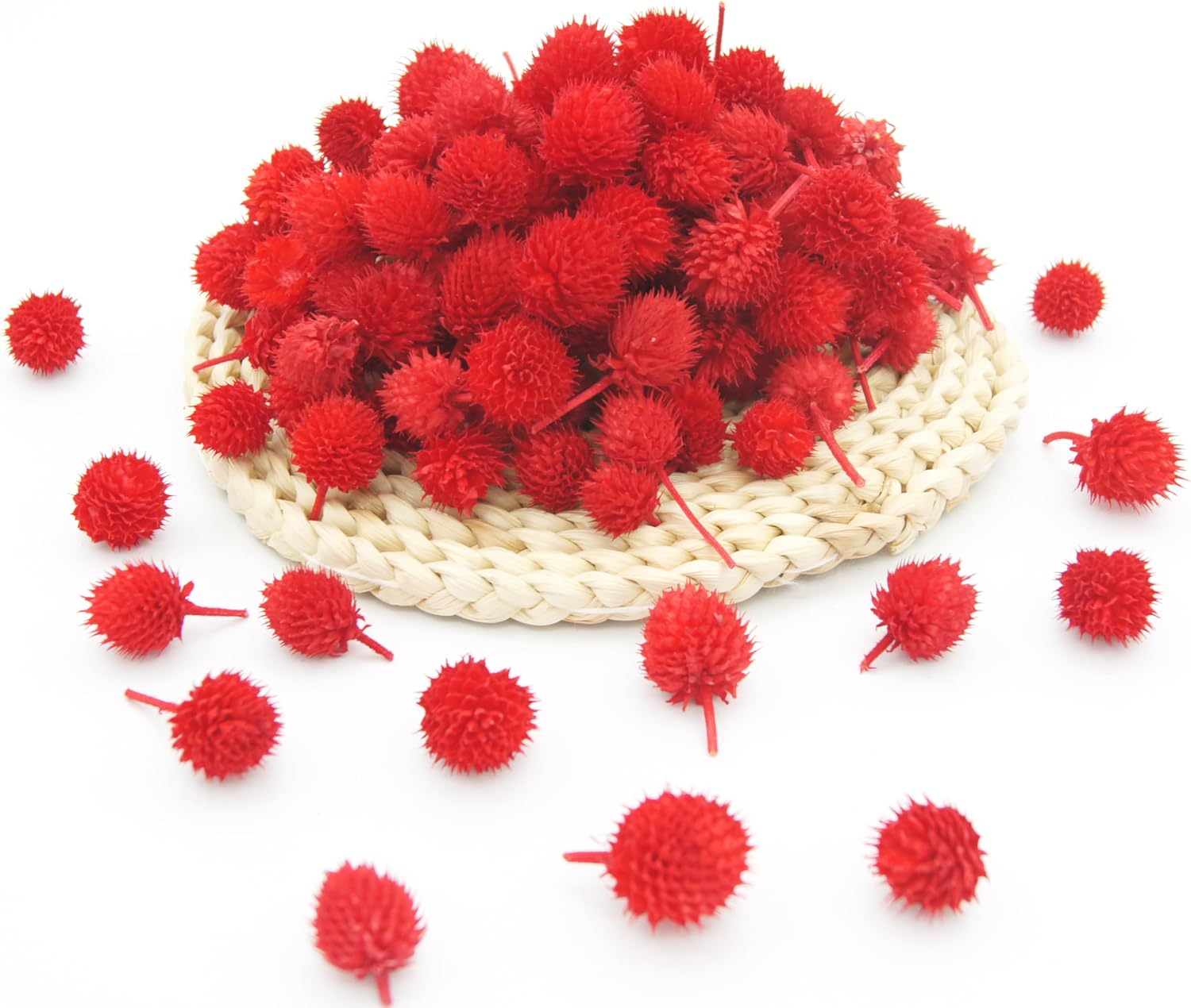 JOJAZE 100 Pcs Dried Flower Heads for Crafts Red Globe Dried Flowers