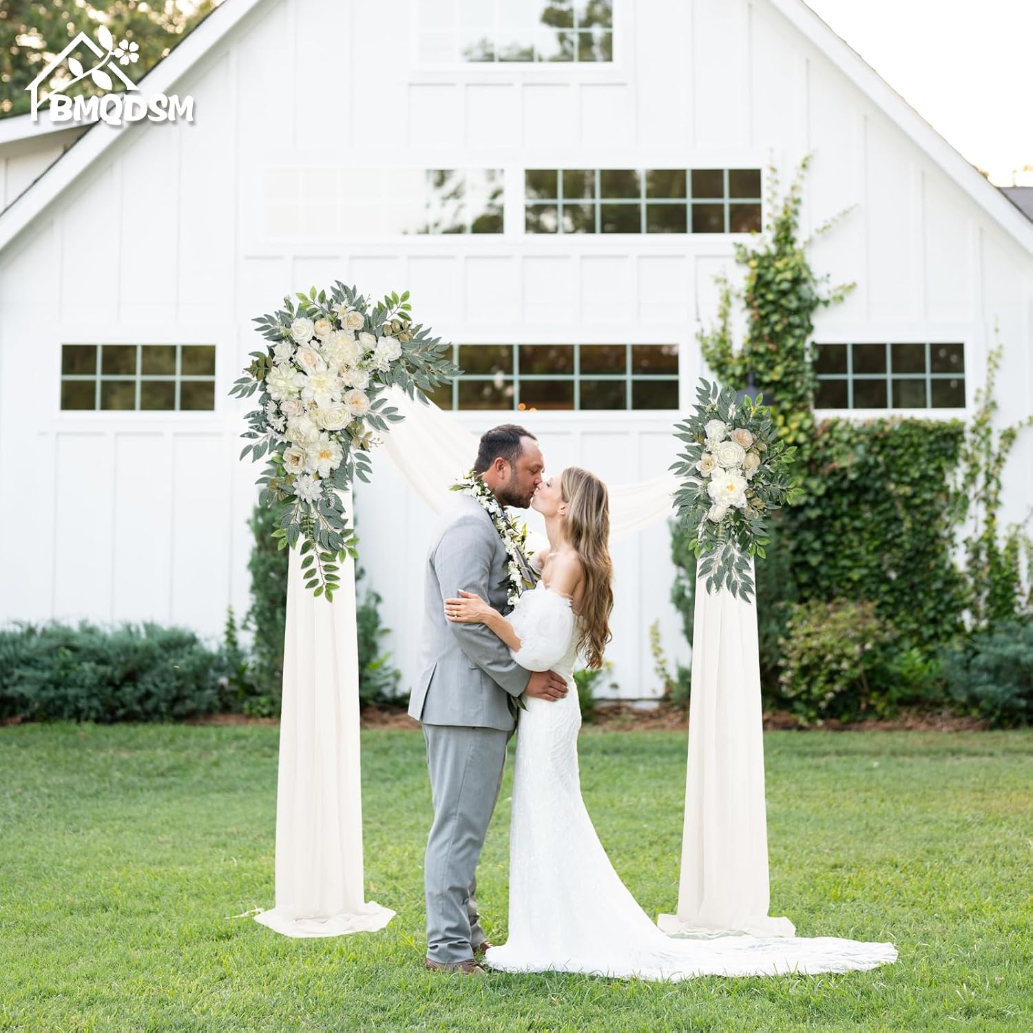 BMQDSM Wedding Arch Flowers with Drapes Set of 3 White Champagne