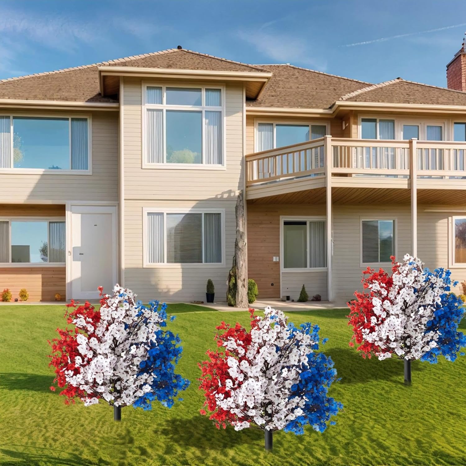 4th of July Artificial Boxwood Topiary with Ground Spikes
