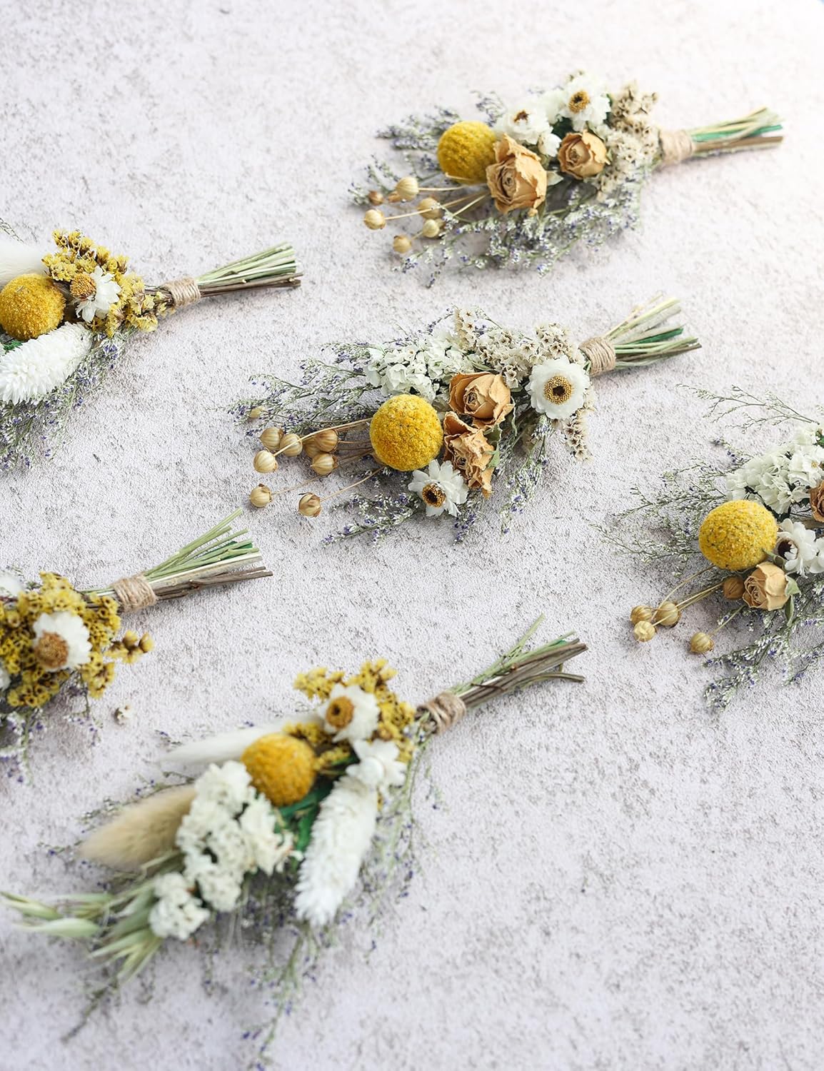 Mini Dried Flower Bouquets Pack of 6 Yellow Cake Flowers