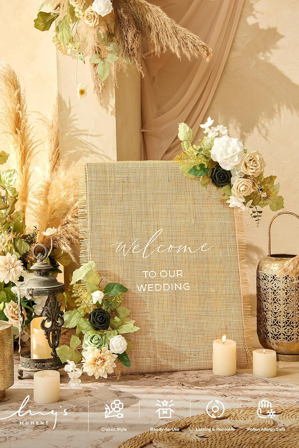 Lings Moment 2pcs Fall Wedding Floral Swags Welcome Sign Artificial Flowers Backdrop