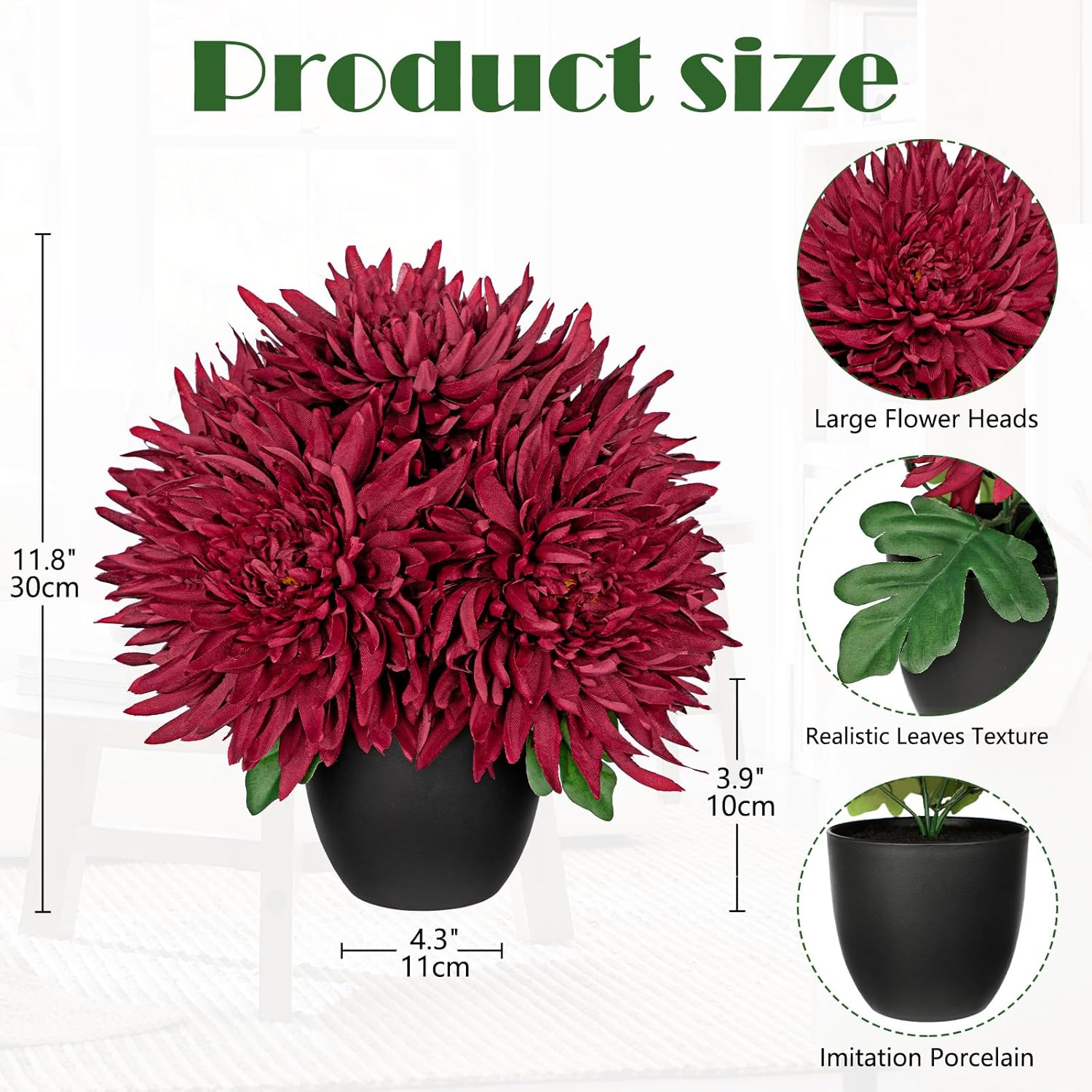 Hollyone Artificial Mums Flowers in Vase with Pot