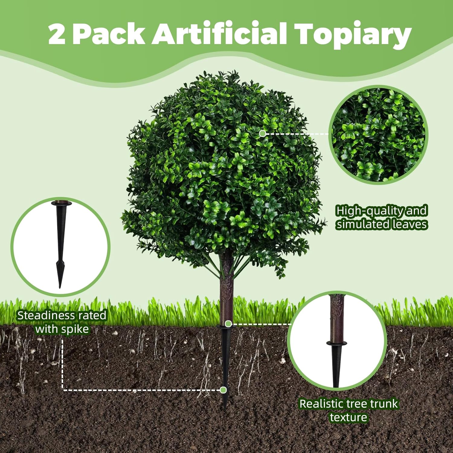 Artificial Boxwood Topiary Ball Trees 2 Set UV Resistant