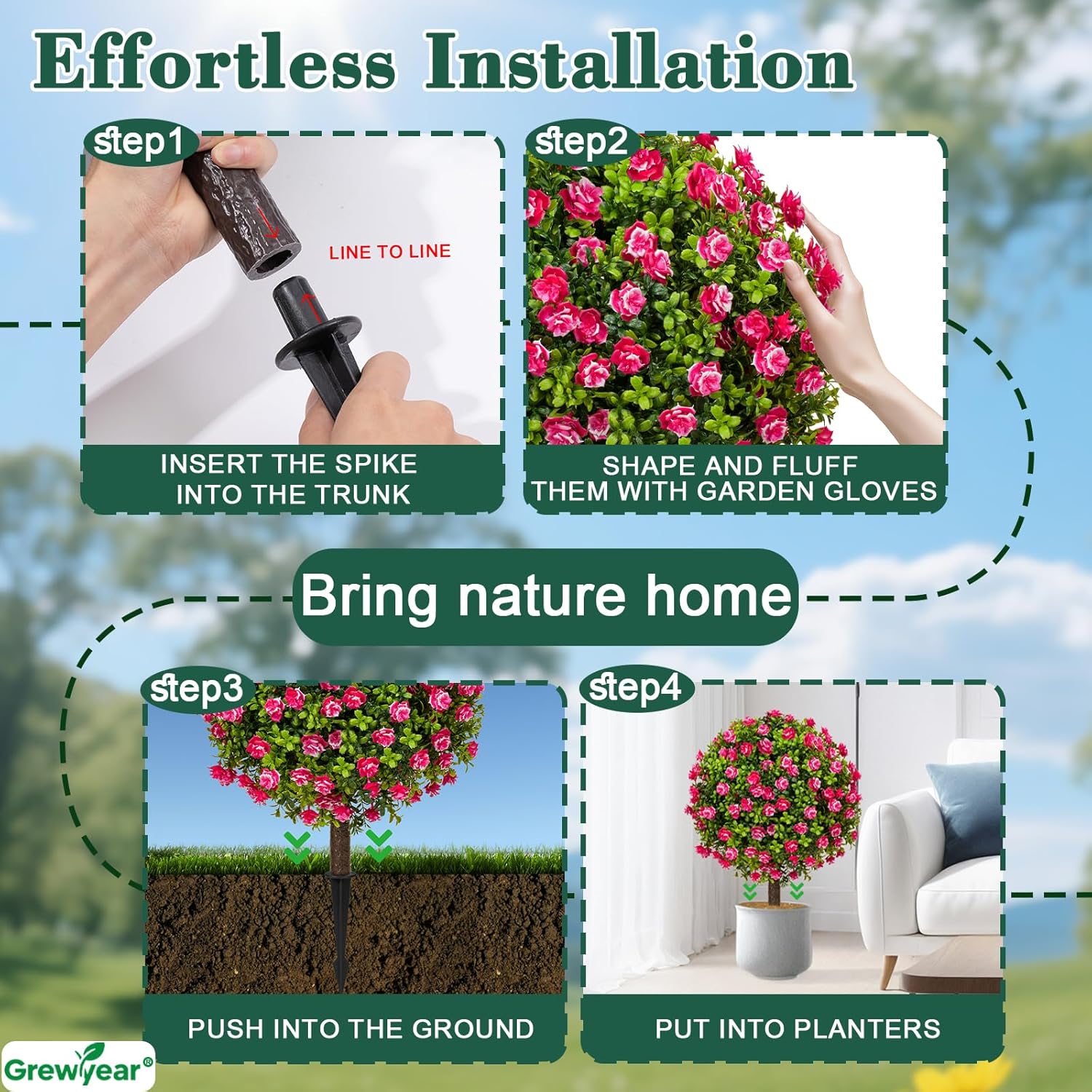 Artificial Topiary Ball with Ground Spike Set of 2 1