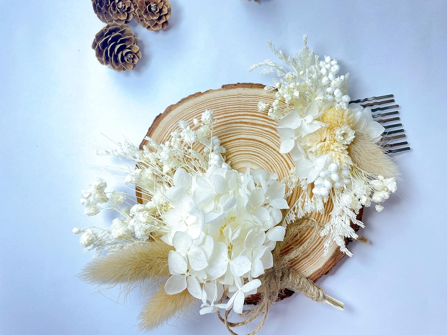 Handmade Dried Flower Boutonniere and Hair Clip Set Ivory