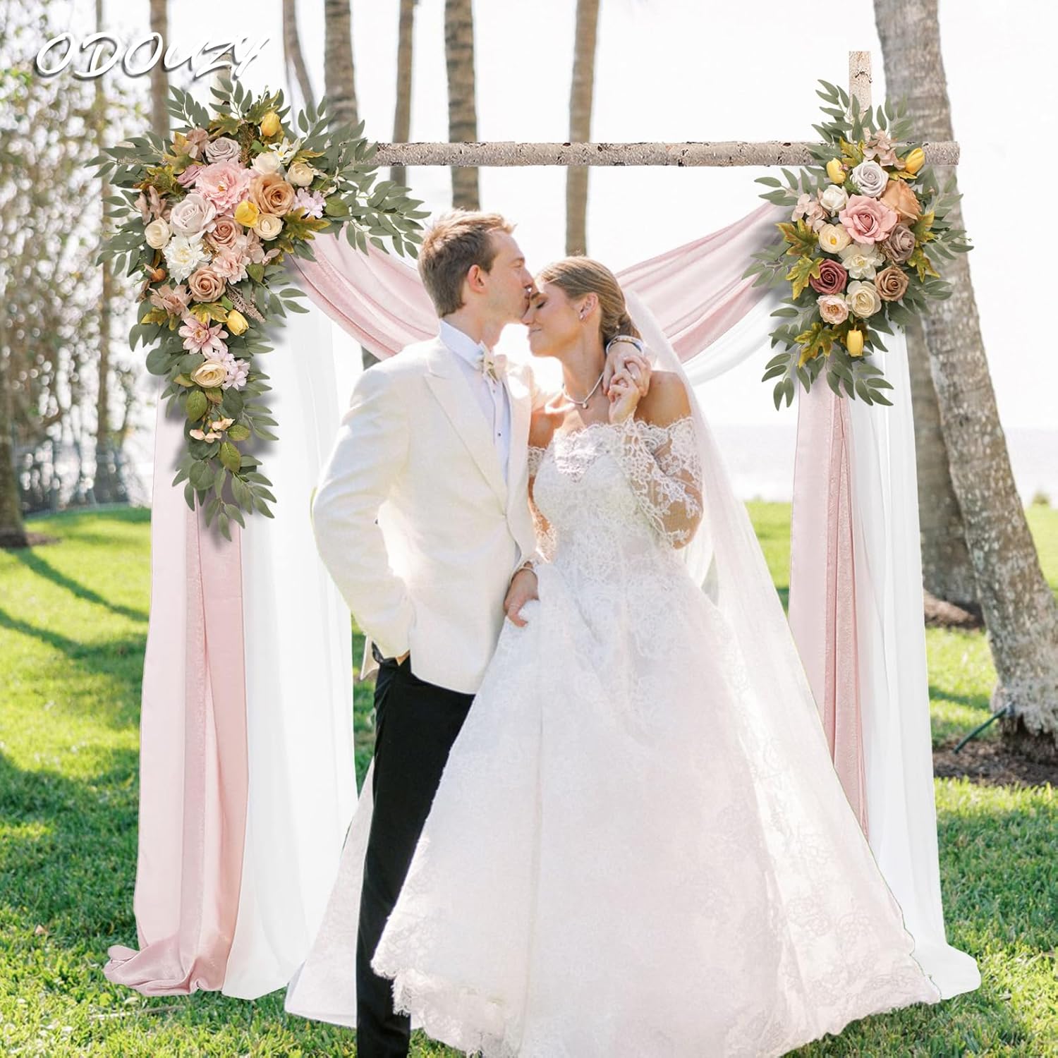 Odouzy Artificial Flowers Wedding Arch Set of 4 Champagne Pink