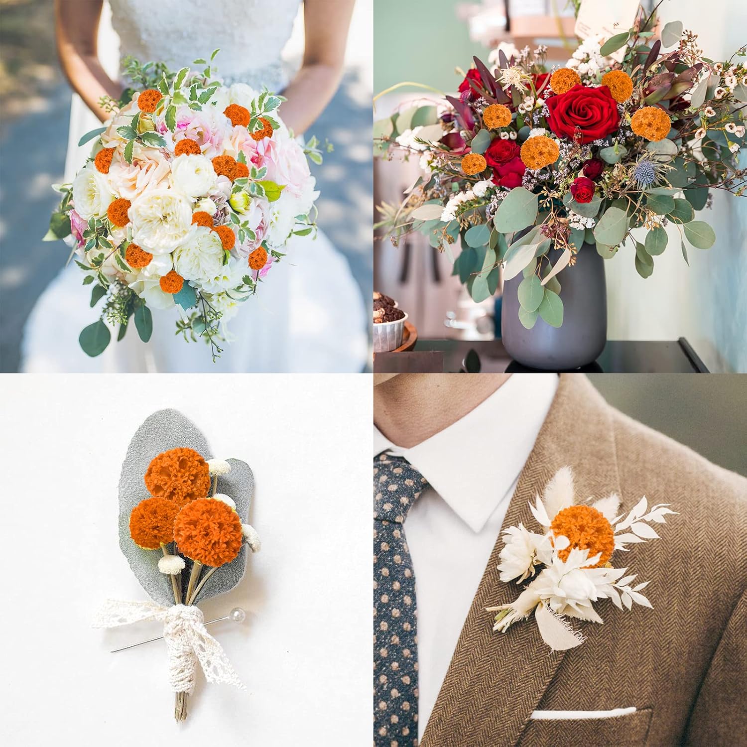24 PCS Dried Billy Balls Flowers Orange Bouquet