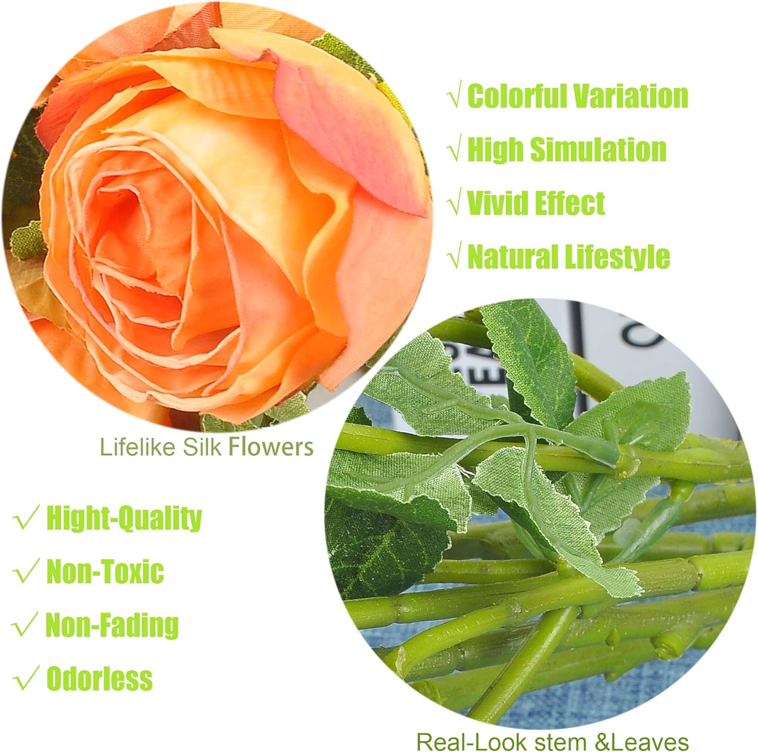 Dried Flower Artificial Rose 6pcs 24 Inch Long Stem Set