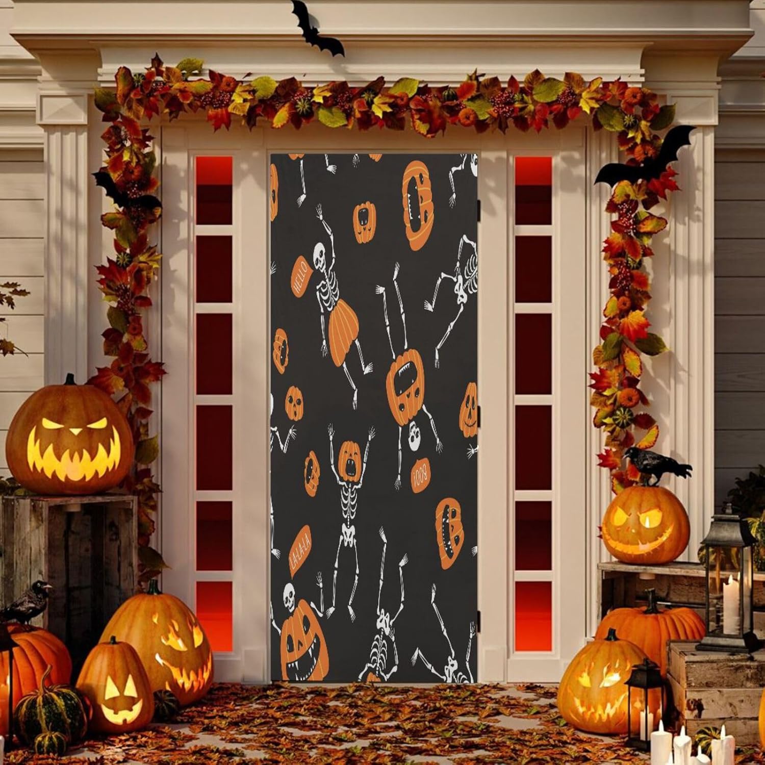 Susiyo Halloween Skeletons Pumpkins Door Cover 32x79 Inch