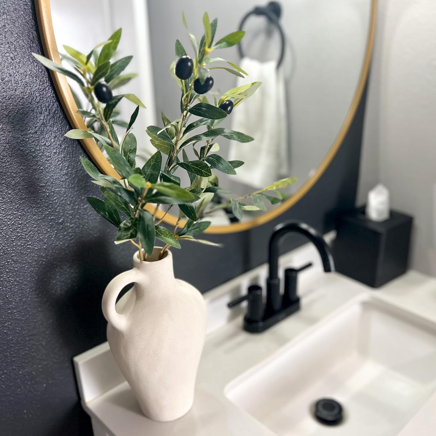 Luxurious Textured Ceramic Vase with Olive Branches 10 Inch