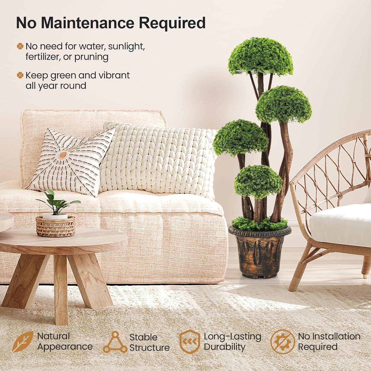 HOMGX Artificial Cypress Topiary Ball Tree with Cement Pot