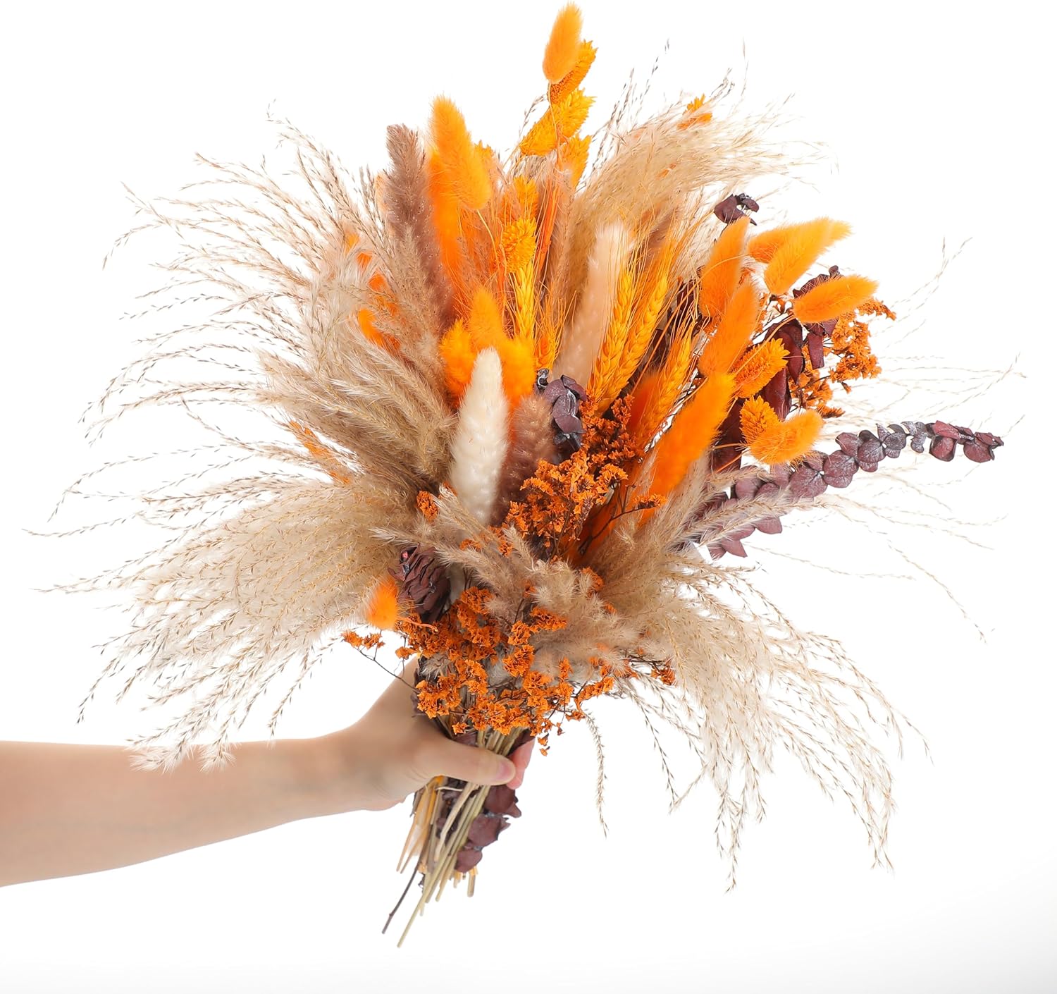 120 Pcs Orange Dried Pampas Grass Autumn Bouquet Decor