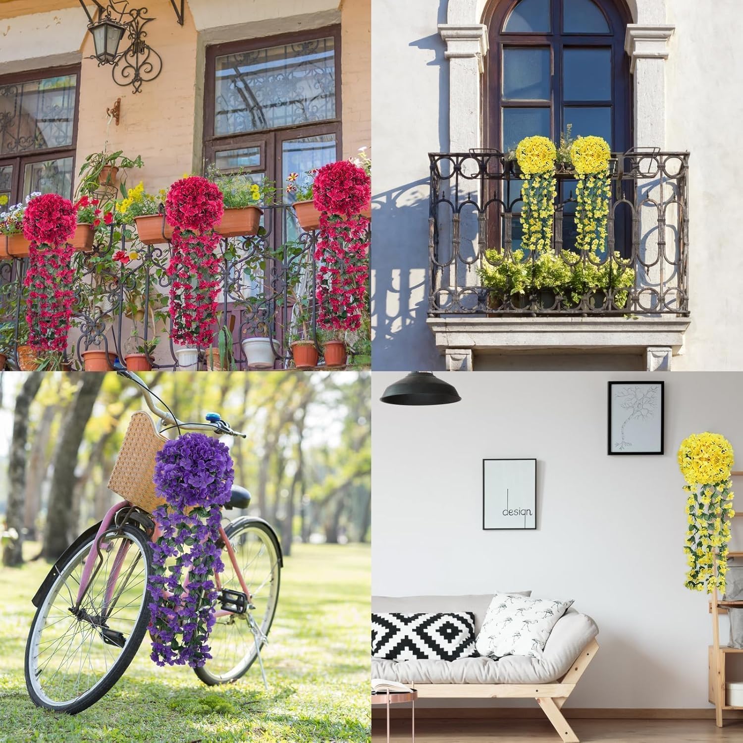 3 PCS Artificial Hanging Plants for Outdoor Decor