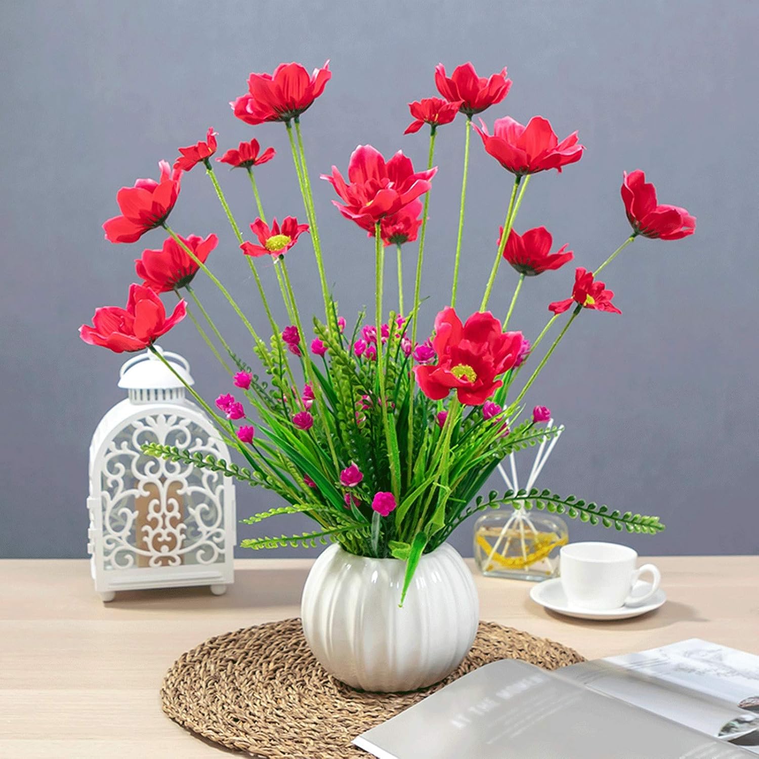 Artificial Hydrangea Bouquet with Vase for Home Decor