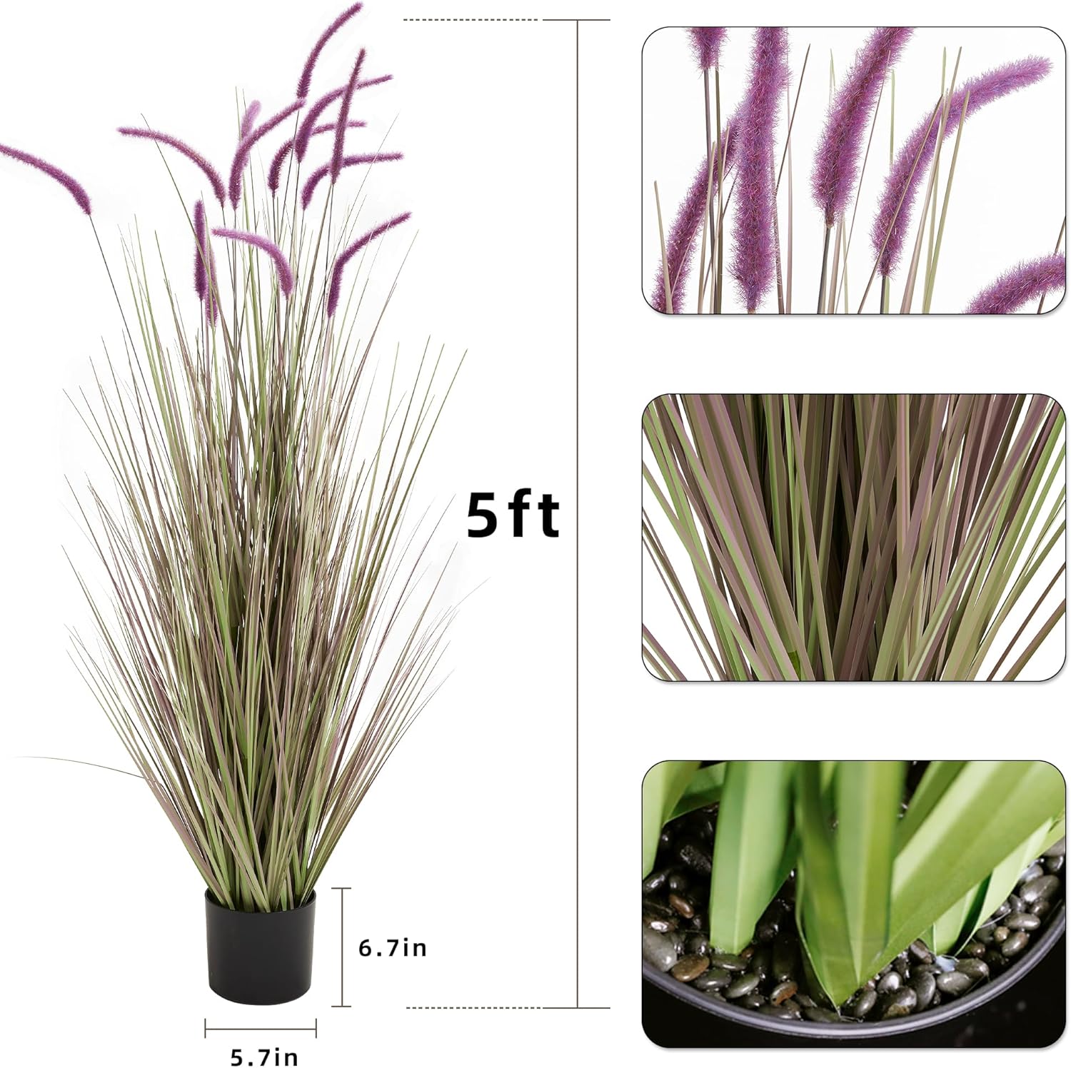 KOL Artificial Purple Horsetail Grass 5ft 2-Pack