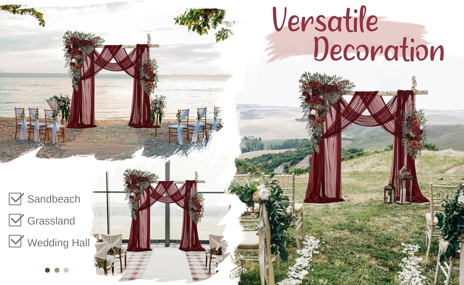 WEDFLOR Wedding Arch Flowers with Drapes Kit Pack of 4