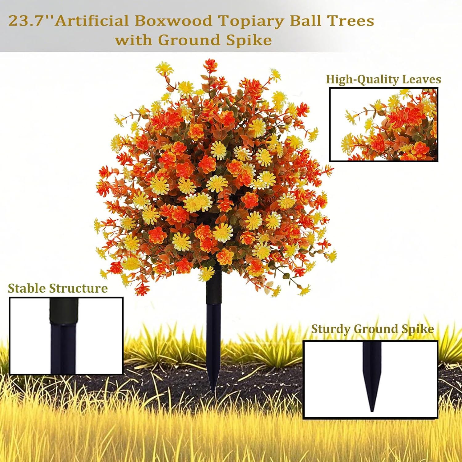 Fall Artificial Topiary Ball Tree with Mums Flowers Set of 2