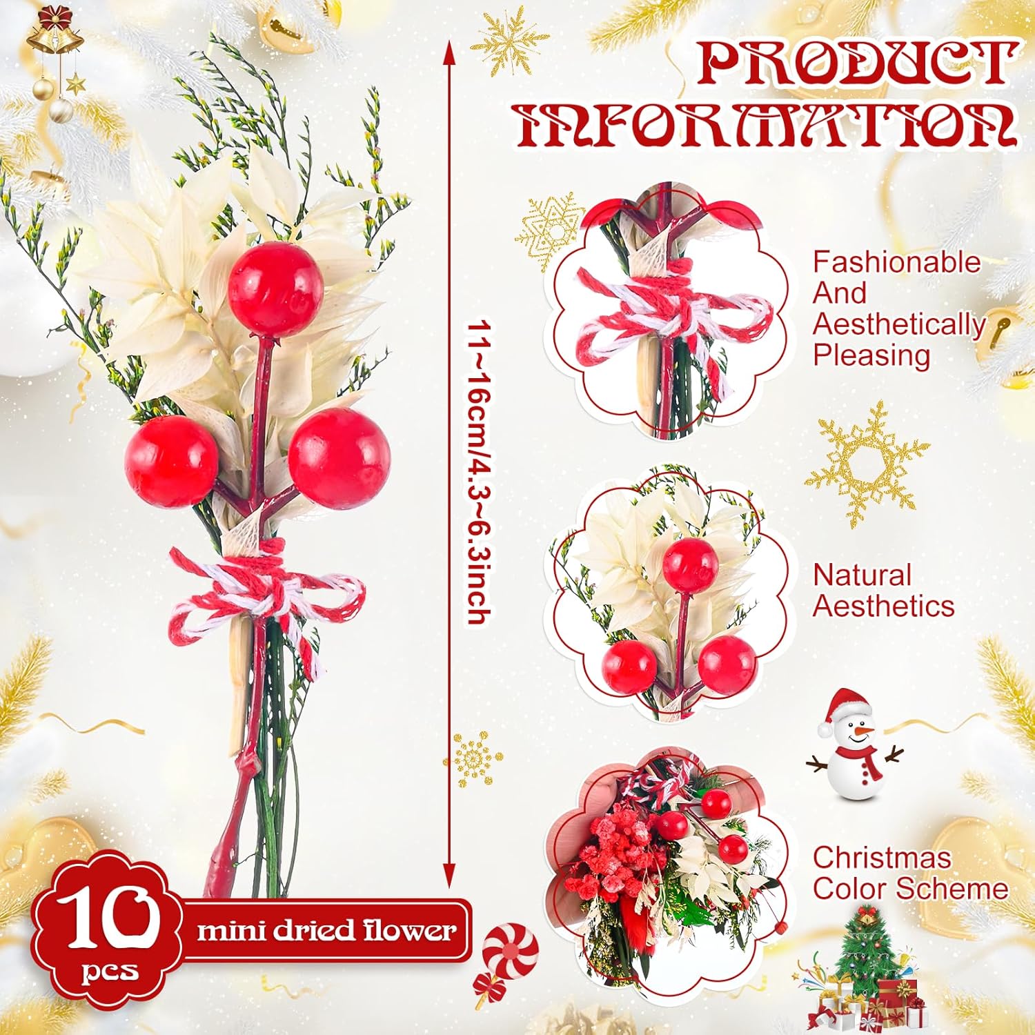 VAIPI 10 Pack Christmas Decor Mini Dried Flower Bouquets