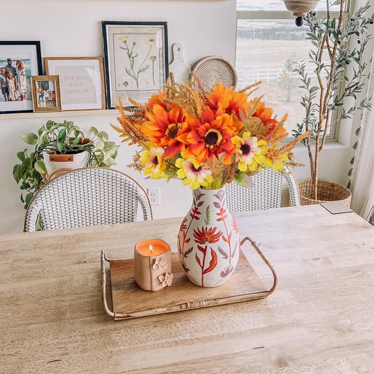 6 Bundle Artificial Fall Flowers Silk Sunflowers Bouquet