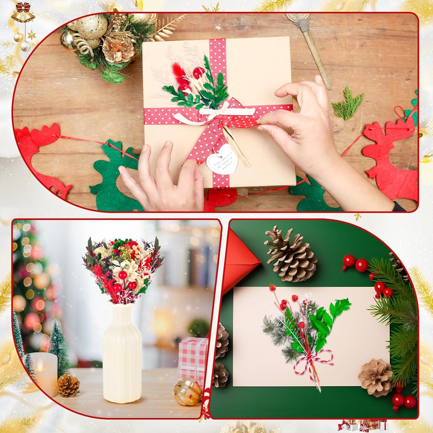 VAIPI 10 Pack Christmas Decor Mini Dried Flower Bouquets