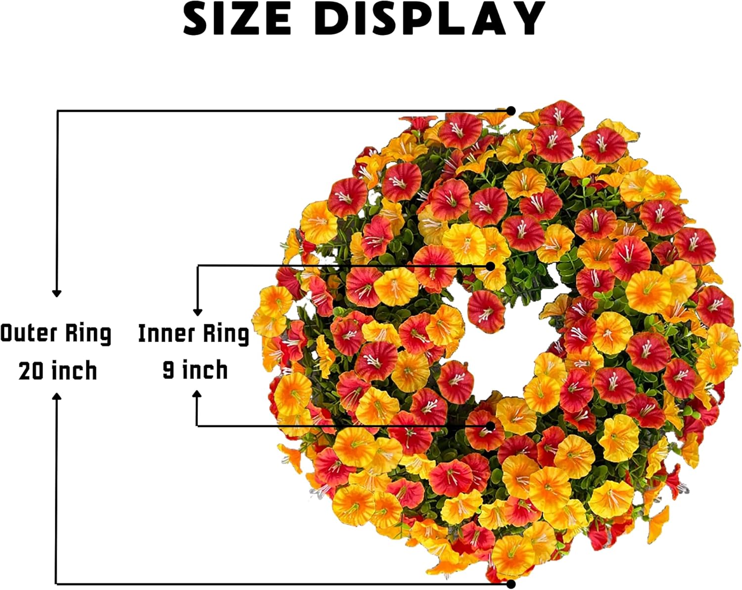 Florielle 20 Inch Fall Wreath with Petunias and Morning Glories