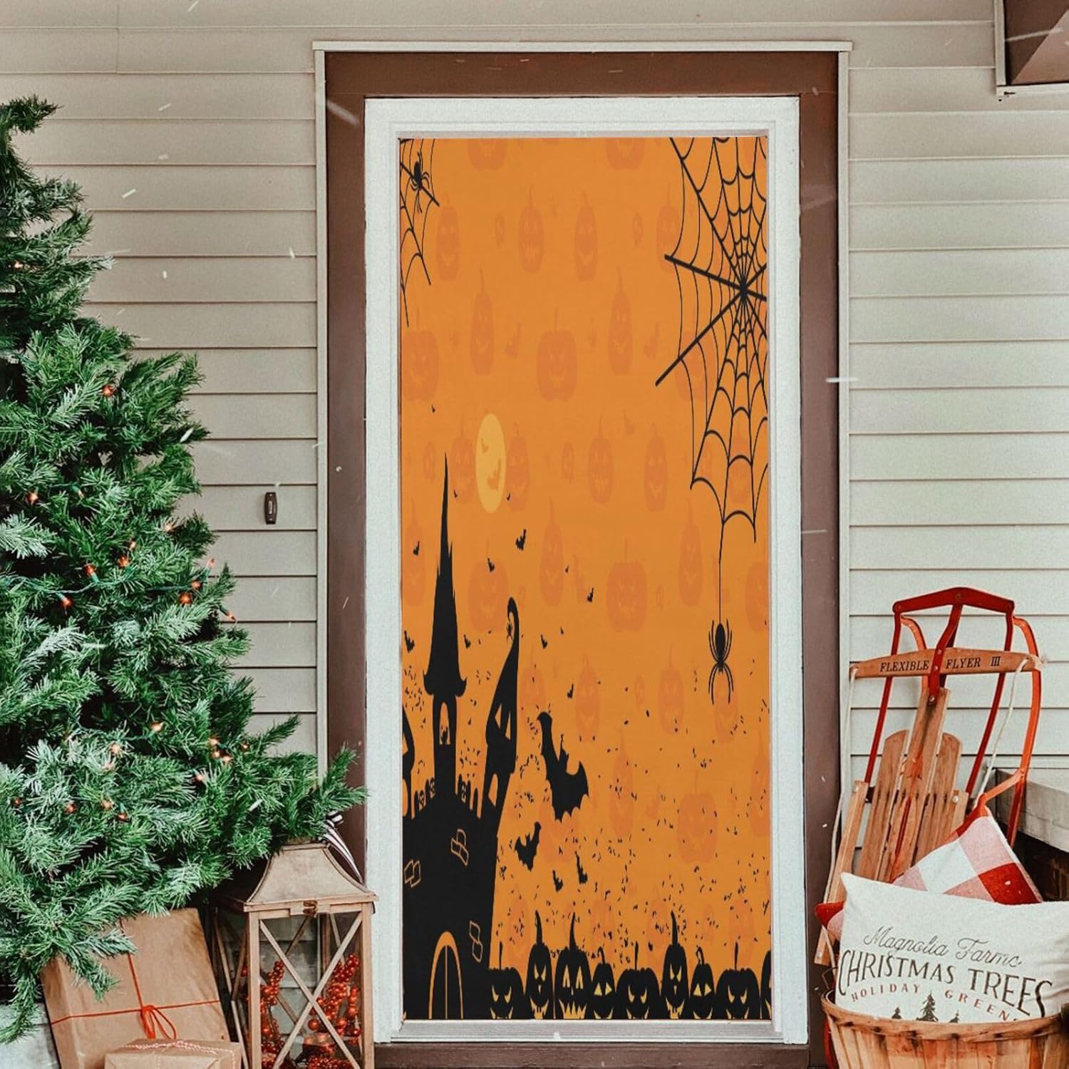 Susiyo Halloween Pumpkins Door Cover Stretch Fabric Decor