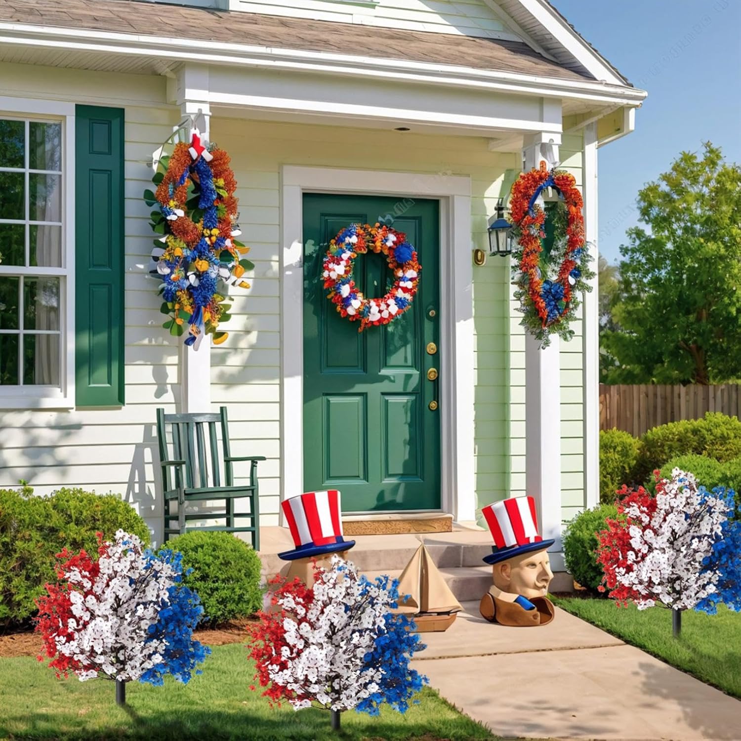 4th of July Artificial Boxwood Topiary with Ground Spikes