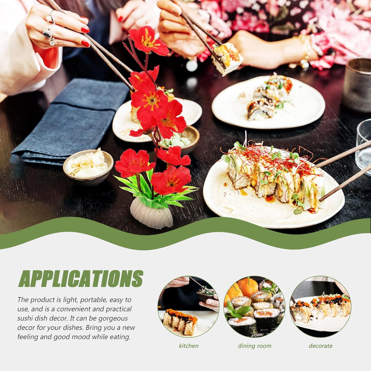 HOMSFOU 2Pcs Artificial Flower Sushi Plate Decoration
