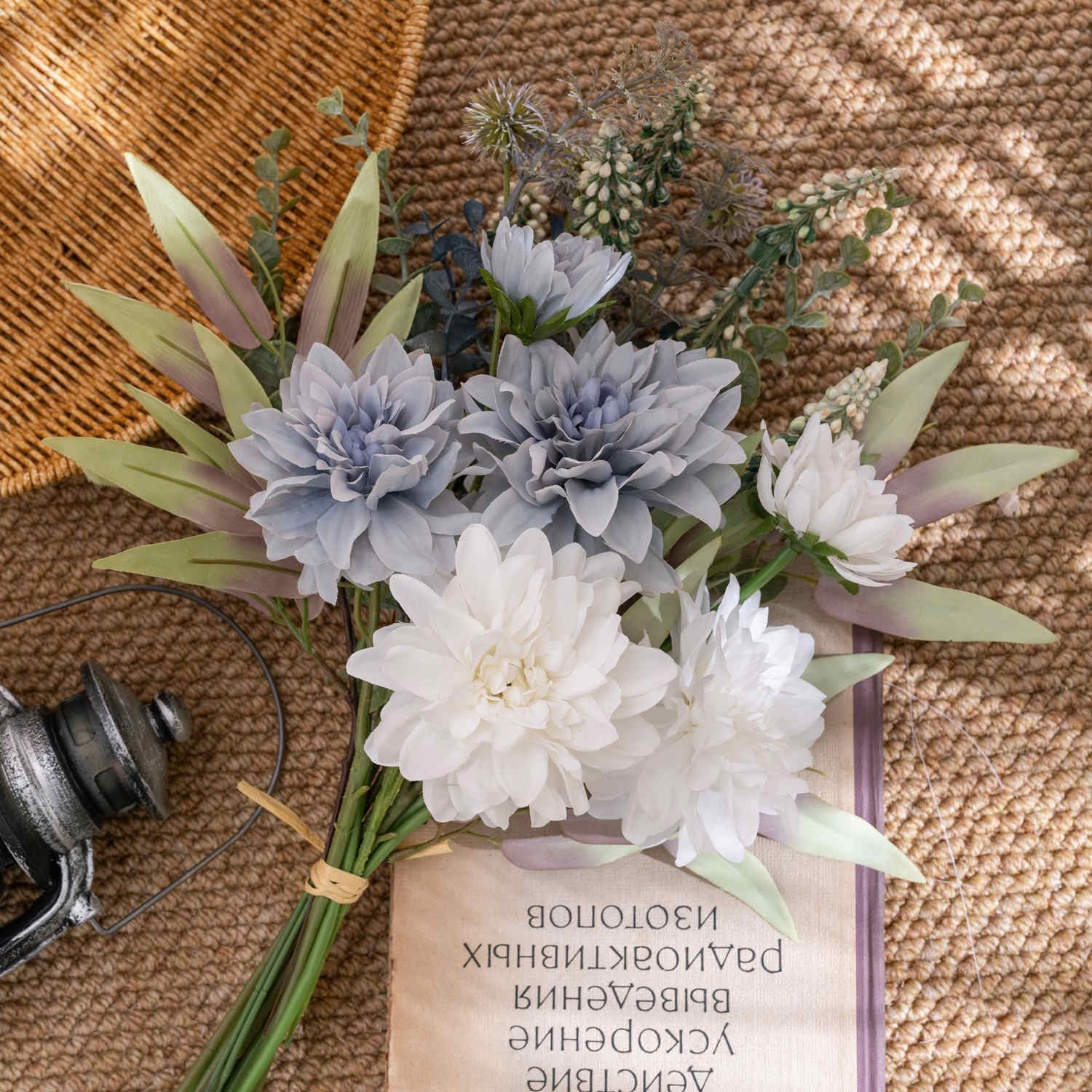 KIRIFLY Artificial Flowers Bouquet with Plastic Stems Purple White