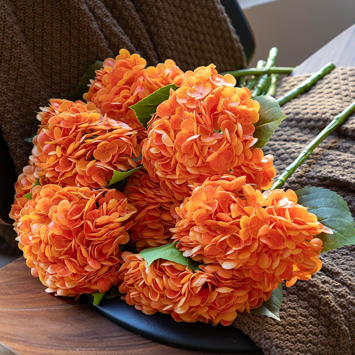 3PCS 22 Inch Realistic Artificial Hydrangeas Orange