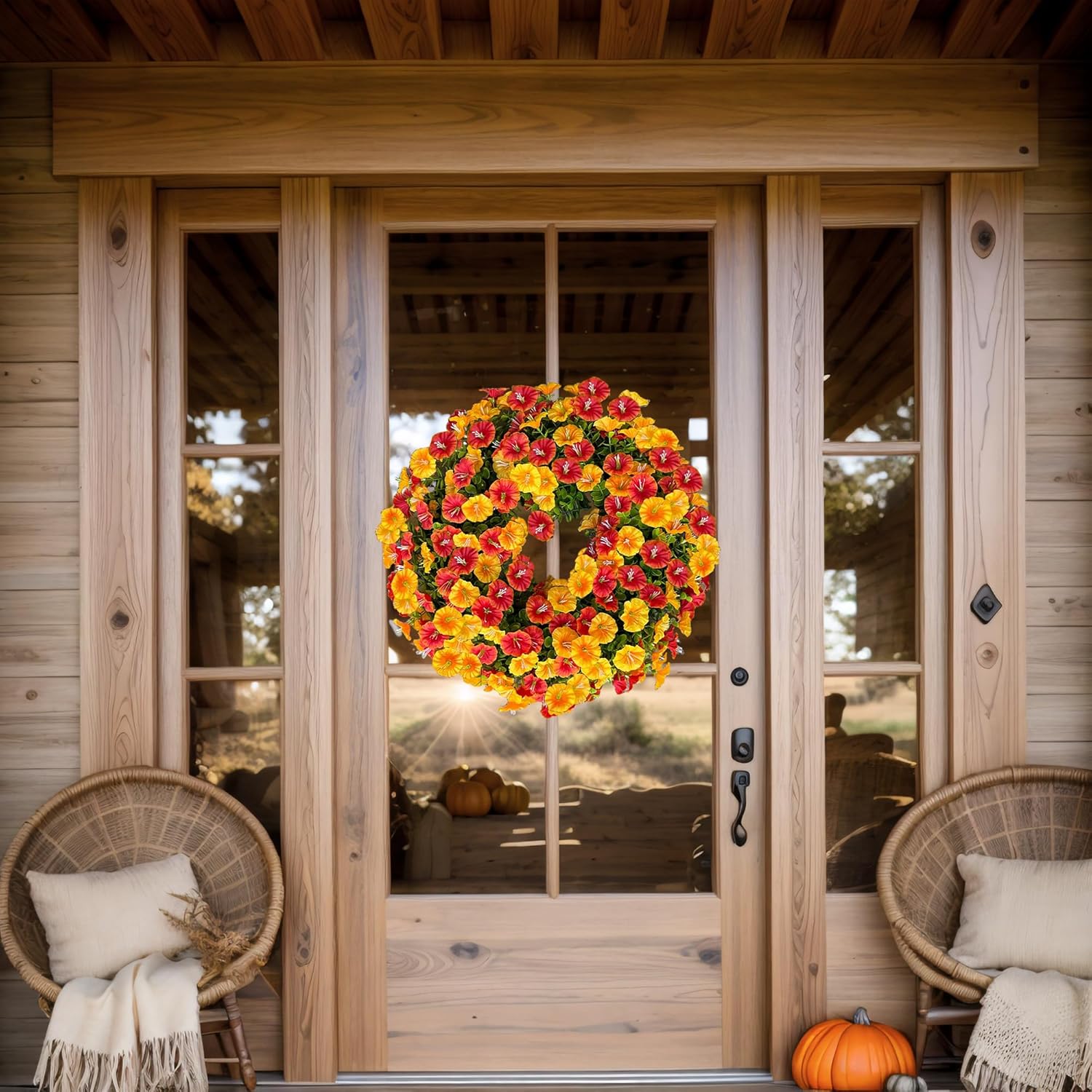 Florielle 20 Inch Fall Wreath with Petunias and Morning Glories