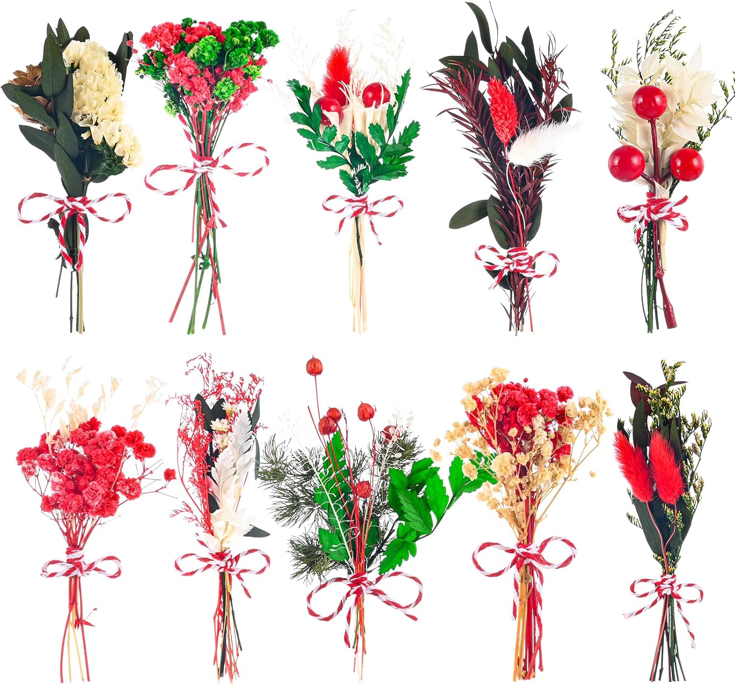 VAIPI 10 Pack Christmas Decor Mini Dried Flower Bouquets